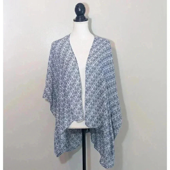 Loft Blue White Geometric Print Open Front Kimono Coverup Beach Swim O/S - Picture 1 of 4